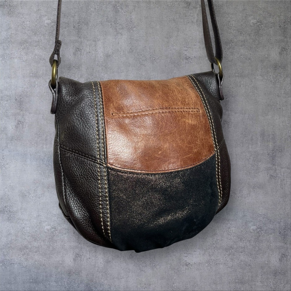Vintage The Sak Deena Leather Fold over Flap Crossbody Bag Purse Patchwork‎ Y2K - Picture 4 of 10